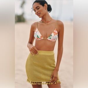 Anthropologie NWT Celandine Crochet Tassel Mini Skirt in Citron Small